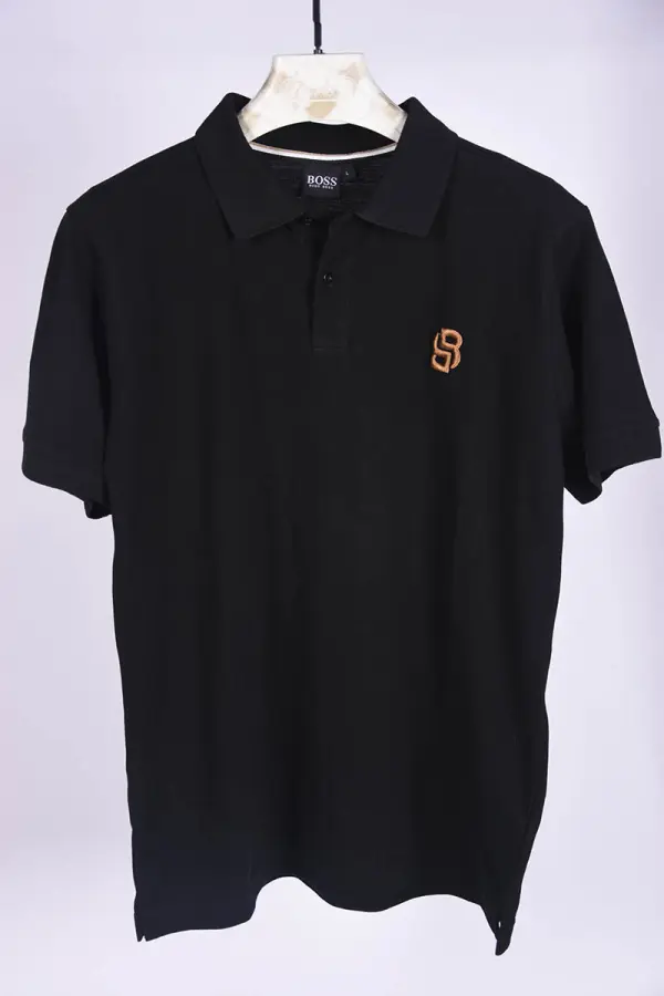 Polo Boss en piqué de coton avec détails logotés ( Noir )